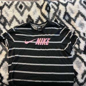 Pink Nike Logo Striped Shirt